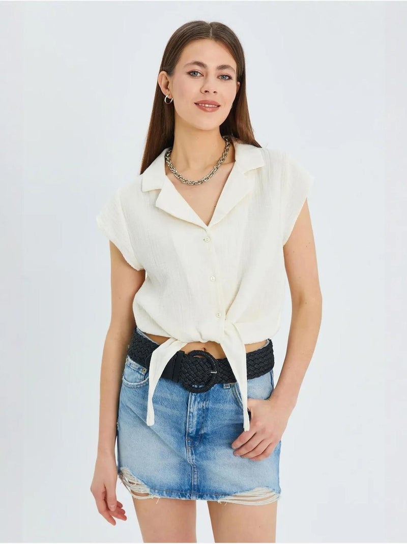 Camisa corta con detalle de lazo mixray Beige - Kiabi