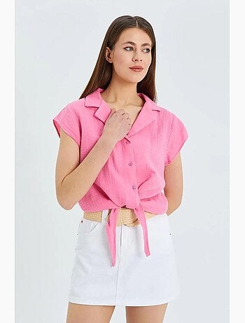 Camisa corta con detalle de lazo mixray