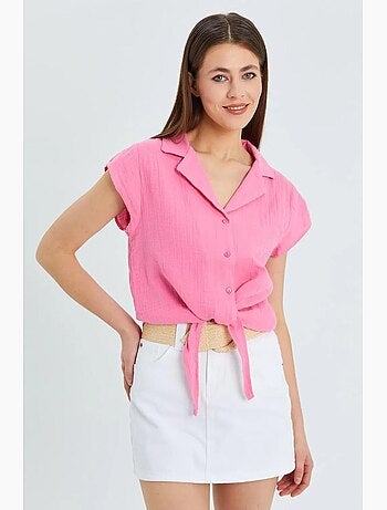 Camisa corta con detalle de lazo mixray