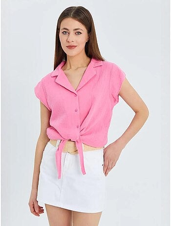 Camisa corta con detalle de lazo mixray