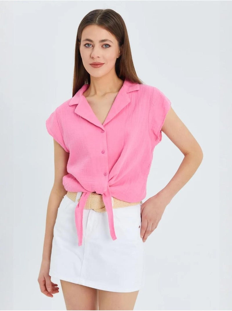 Camisa corta con detalle de lazo mixray Rosa - Kiabi
