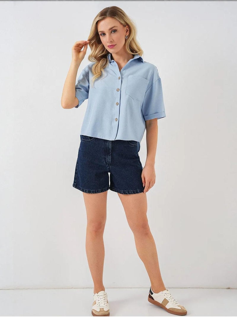 Camisa corta con efecto lino bdart Azul claro - Kiabi