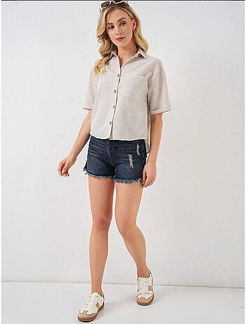 Camisa corta con efecto lino bdart
