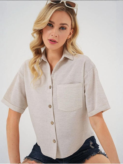 Camisa corta con efecto lino bdart - Kiabi Camisa corta con efecto lino bdart - Kiabi