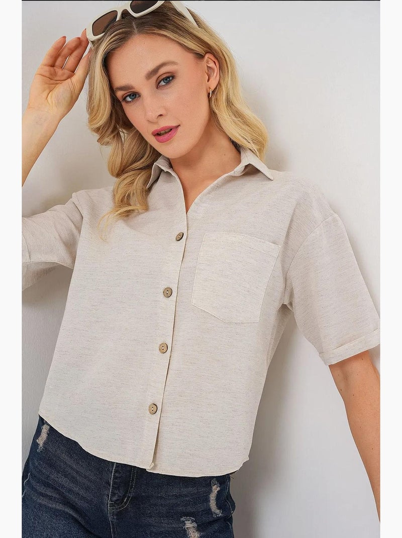 Camisa corta con efecto lino bdart Crema - Kiabi