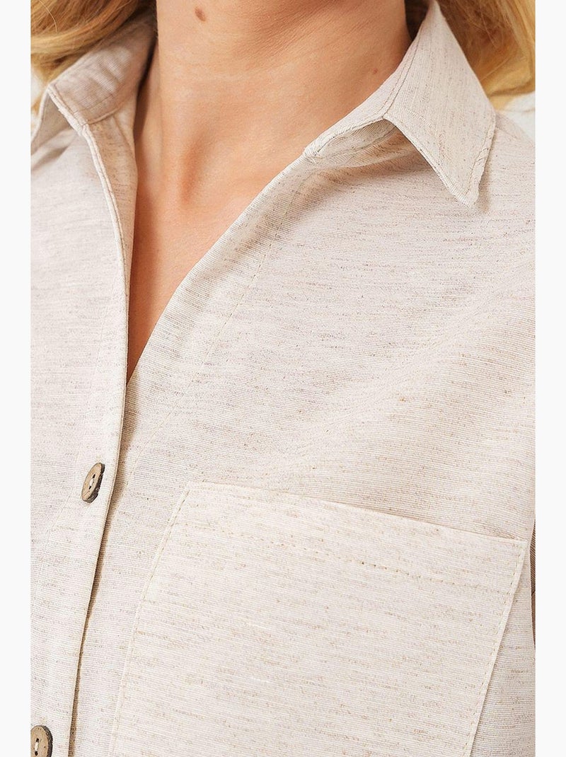 Camisa corta con efecto lino bdart Crema - Kiabi