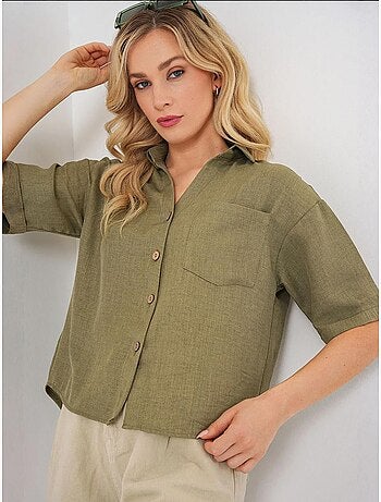 Camisa corta con efecto lino bdart