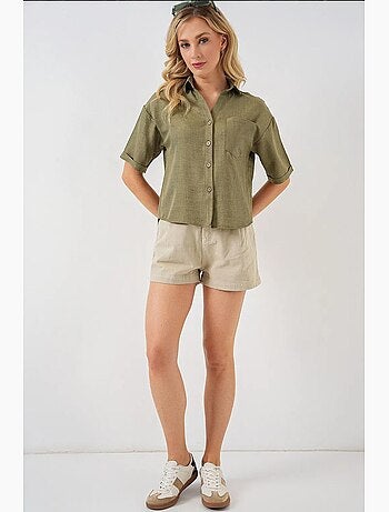 Camisa corta con efecto lino bdart