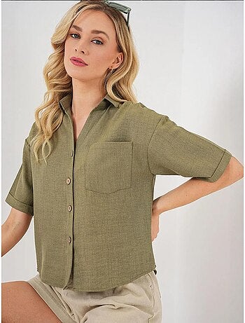 Camisa corta con efecto lino bdart