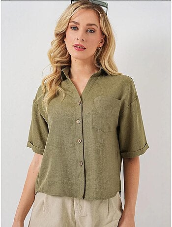Camisa corta con efecto lino bdart