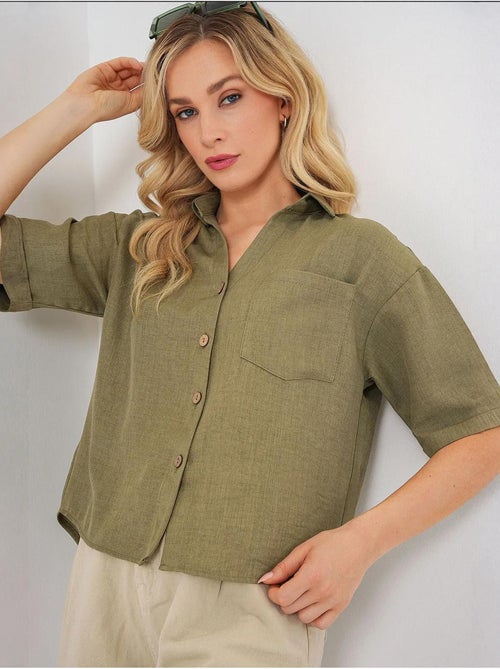Camisa corta con efecto lino bdart - Kiabi Camisa corta con efecto lino bdart - Kiabi
