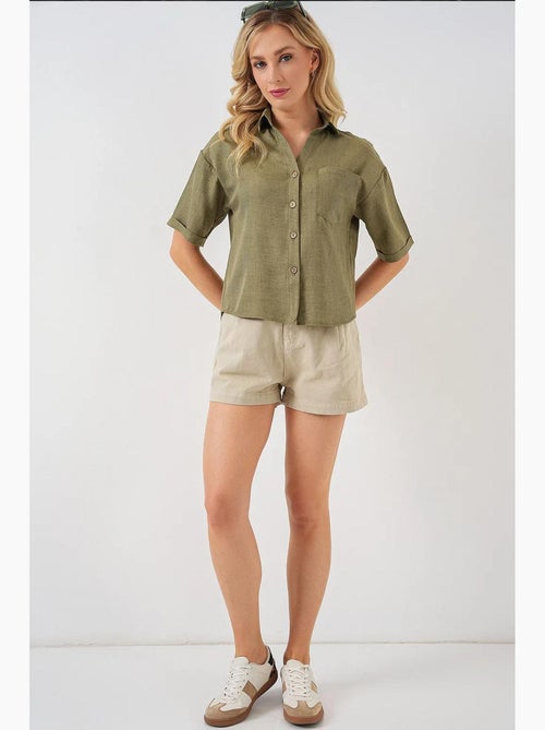 Camisa corta con efecto lino bdart - Kiabi Camisa corta con efecto lino bdart - Kiabi