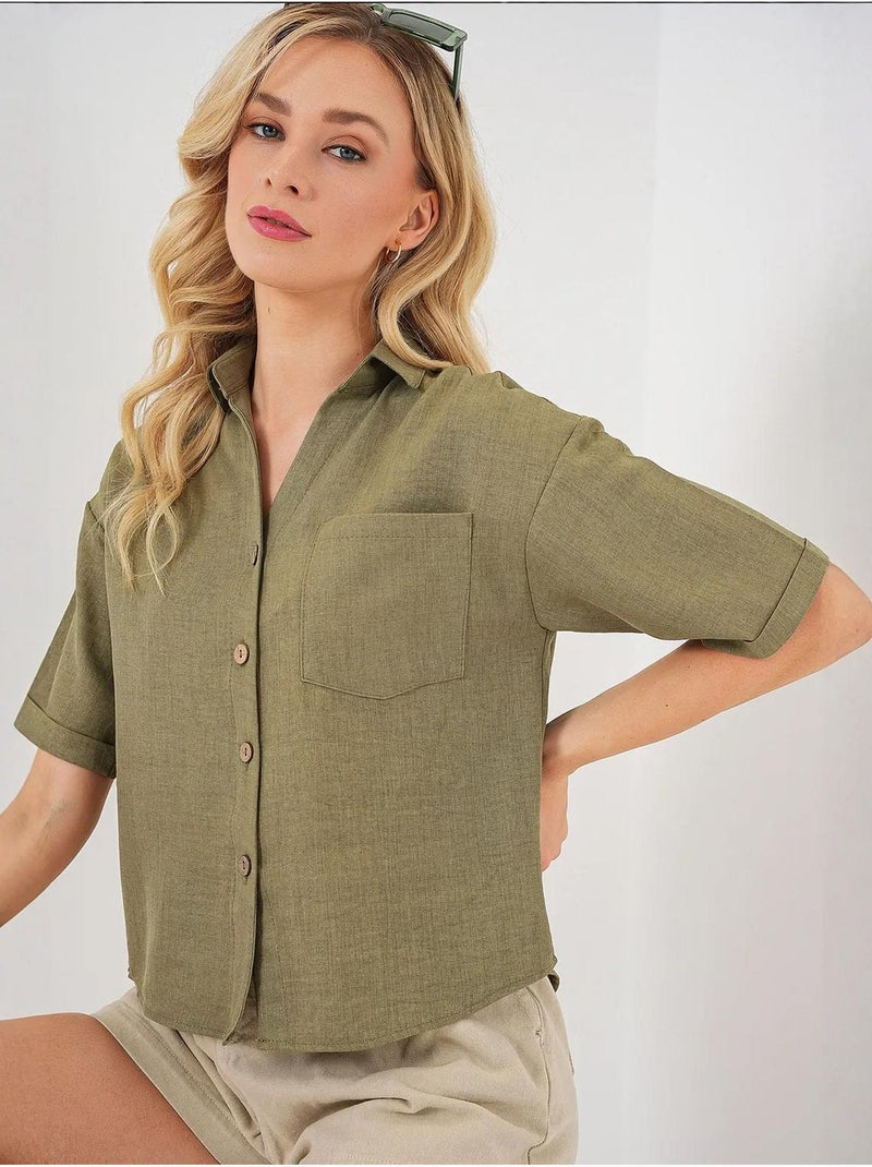 Camisa corta con efecto lino bdart Verde caqui - Kiabi