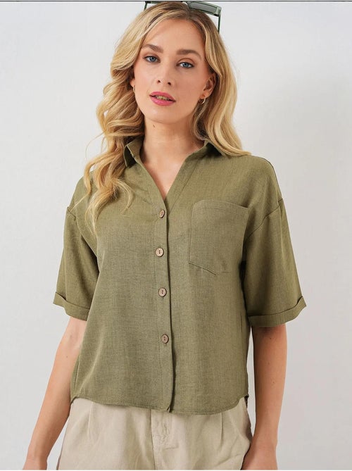 Camisa corta con efecto lino bdart - Kiabi Camisa corta con efecto lino bdart - Kiabi