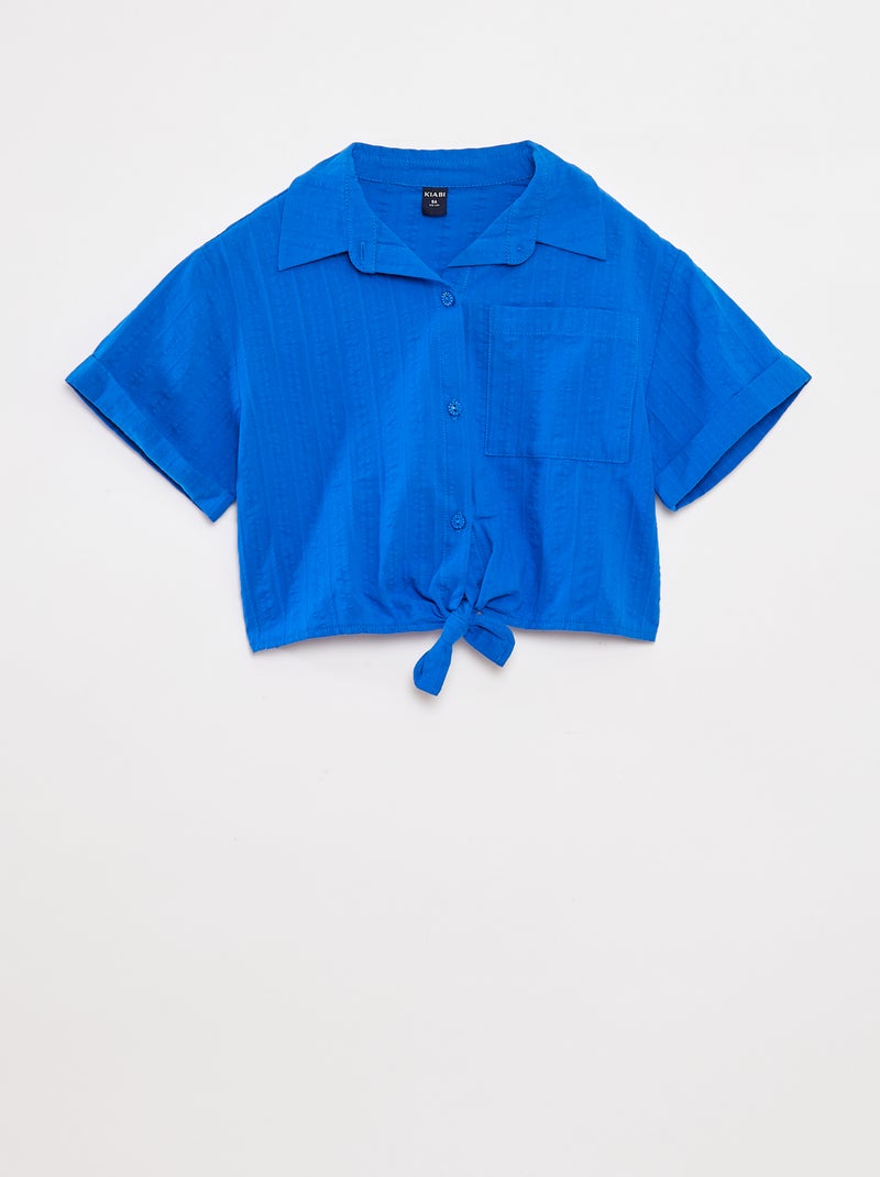 Camisa corta con lazo Azul - Kiabi