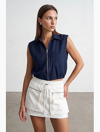 Camisa corta de mujer sin mangas con cremallera dilvin