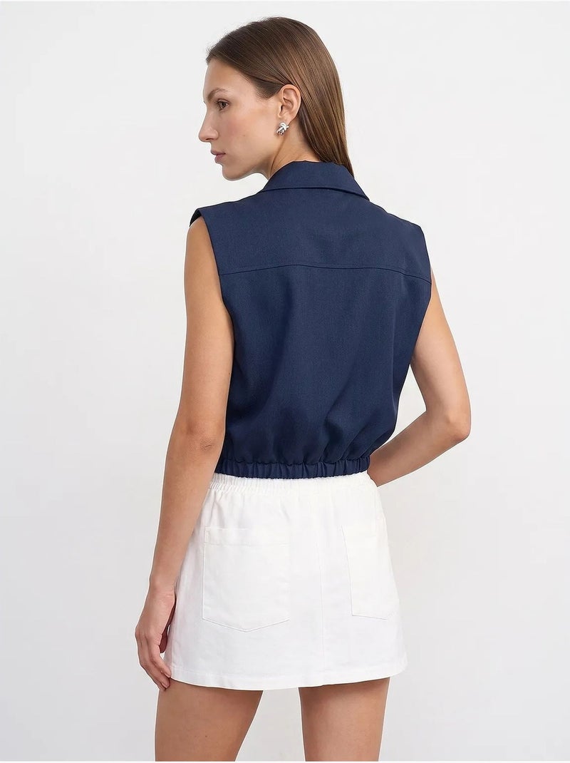 Camisa corta de mujer sin mangas con cremallera dilvin Azul marino - Kiabi