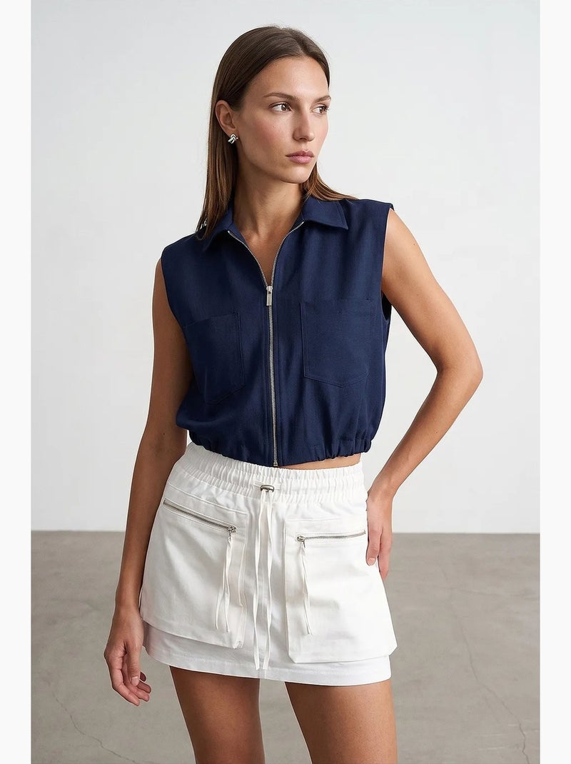 Camisa corta de mujer sin mangas con cremallera dilvin Azul marino - Kiabi
