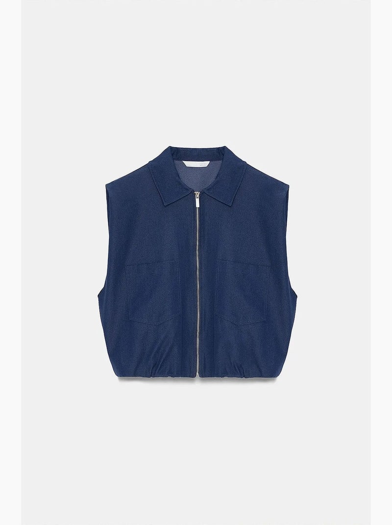 Camisa corta de mujer sin mangas con cremallera dilvin Azul marino - Kiabi