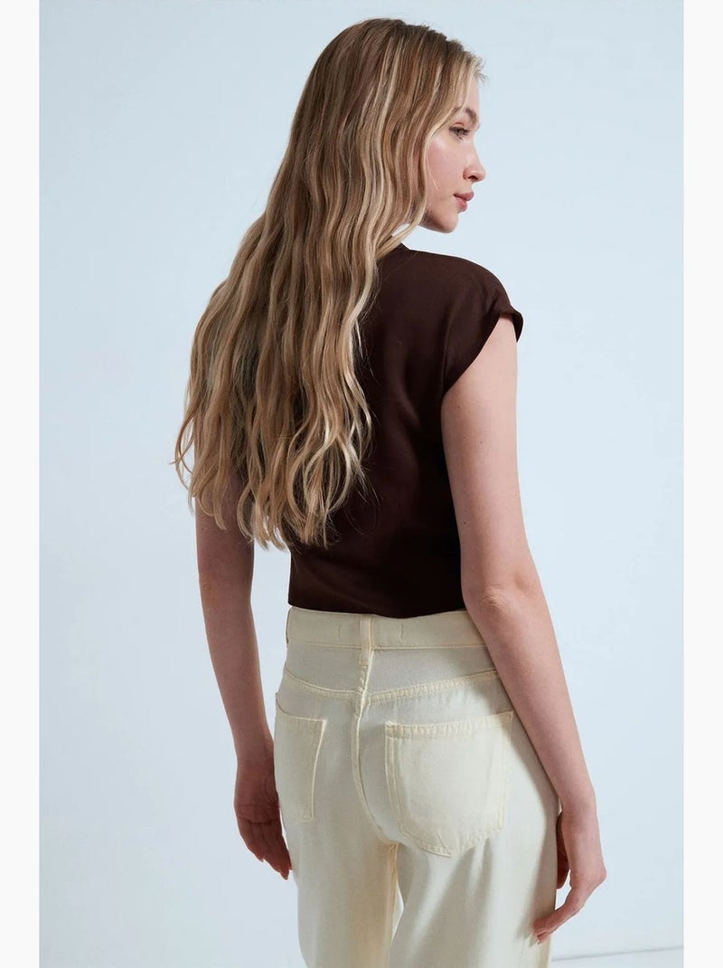 Camisa corta de popelina lyocell dilvin Marrón chocolate - Kiabi