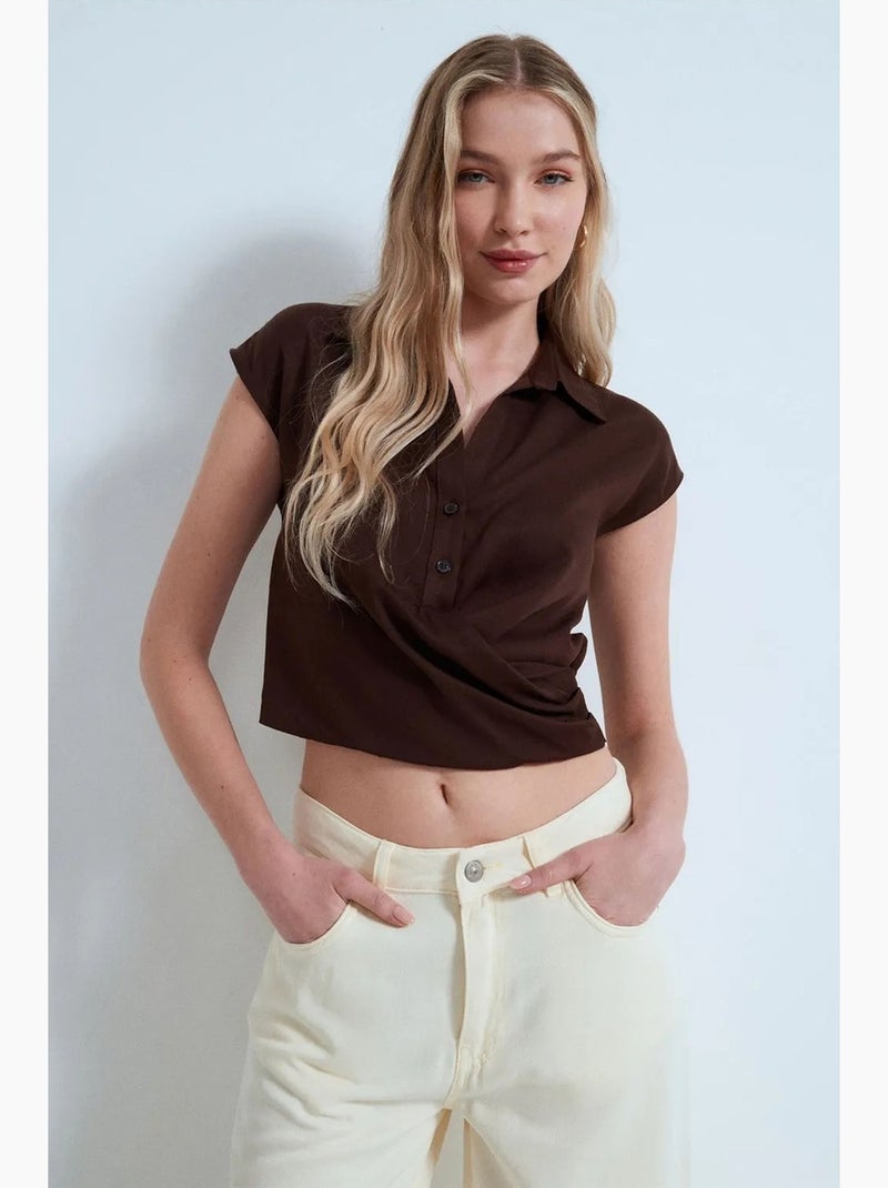 Camisa corta de popelina lyocell dilvin Marrón chocolate - Kiabi