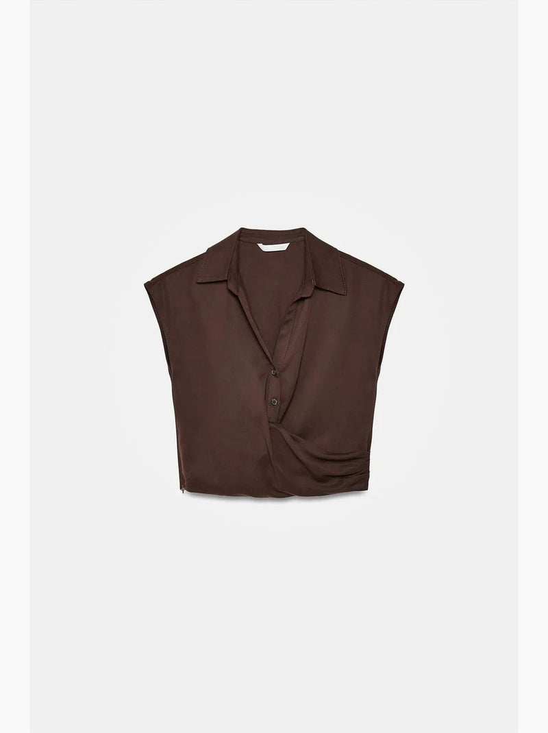 Camisa corta de popelina lyocell dilvin Marrón chocolate - Kiabi