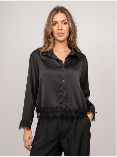 Camisa corta de satén ribeteada de encaje olenka - Kiabi Camisa corta de satén ribeteada de encaje olenka - Kiabi