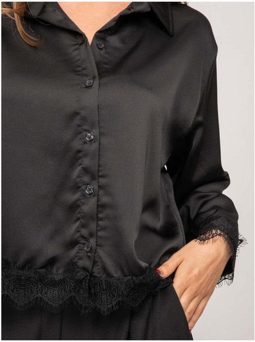 Camisa corta de satén ribeteada de encaje olenka - Kiabi Camisa corta de satén ribeteada de encaje olenka - Kiabi