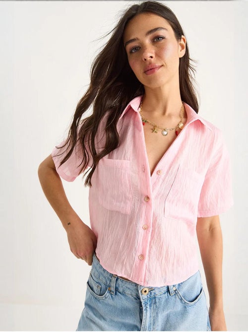 Camisa corta de viscosa con rayas del mismo color y detalle de doble bolsillo lucci - Kiabi