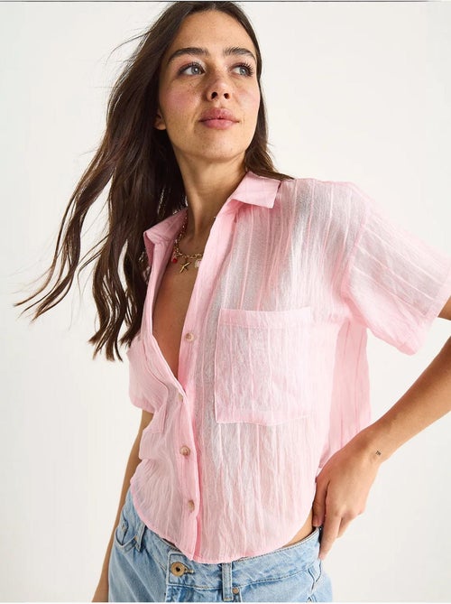 Camisa corta de viscosa con rayas del mismo color y detalle de doble bolsillo lucci - Kiabi