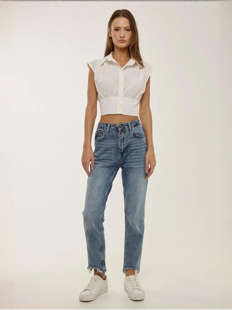 Camisa corta hiccup Beige natural - Kiabi