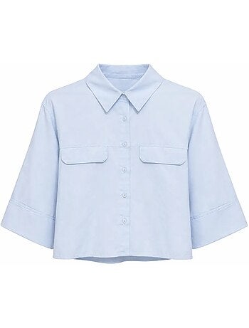 Camisa corta holgada con cierre de botones y bolsillo mixray