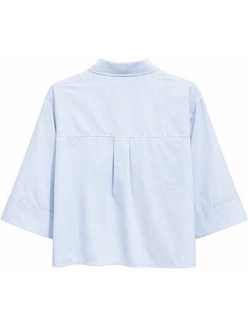 Camisa corta holgada con cierre de botones y bolsillo mixray