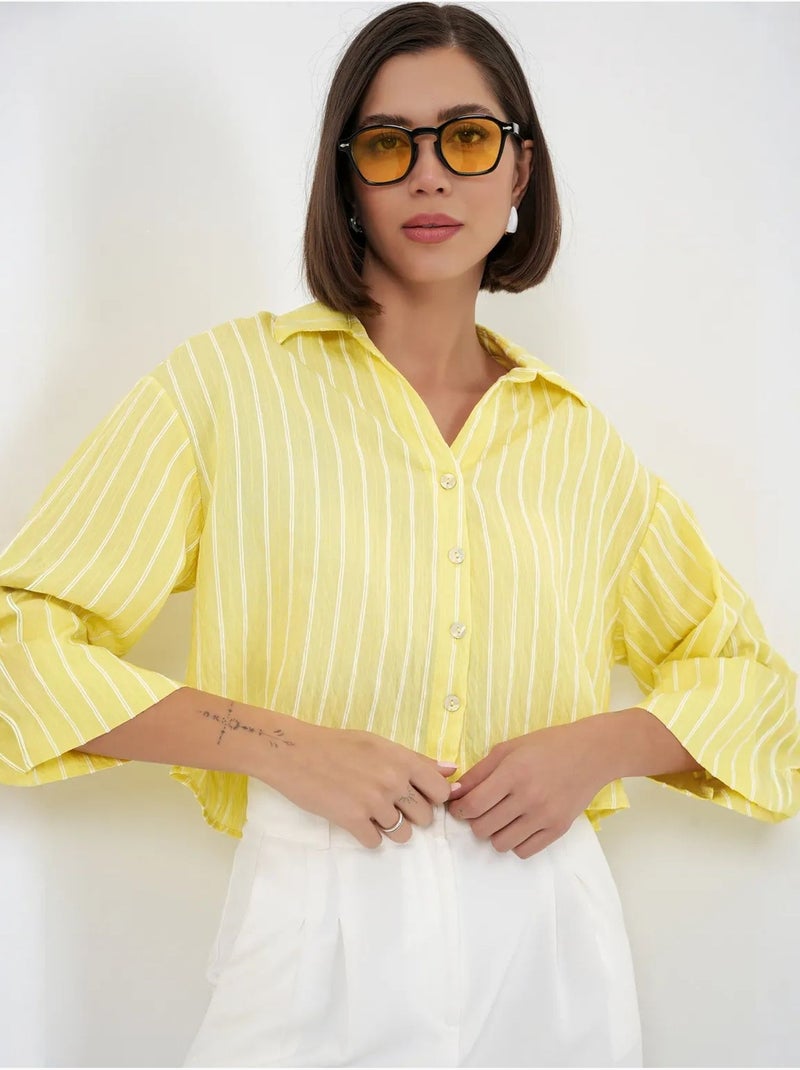 Camisa corta oversize a rayas bdart Amarillo limón - Kiabi