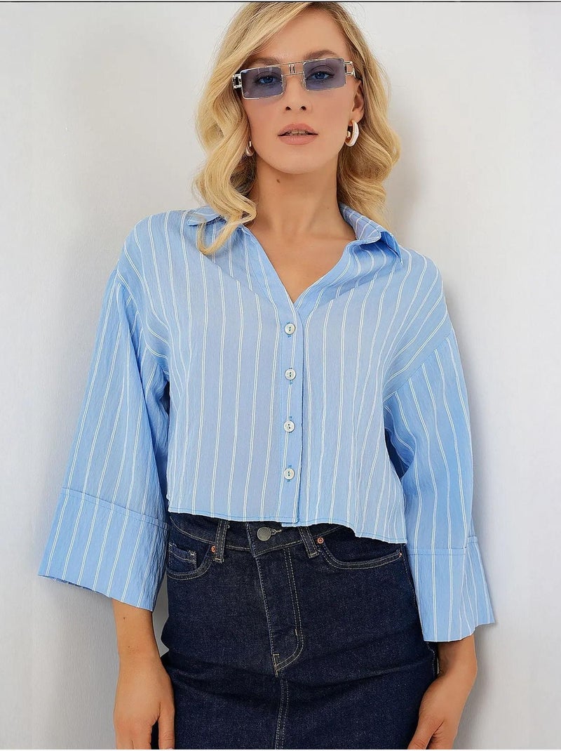 Camisa corta oversize a rayas bdart Azul claro - Kiabi