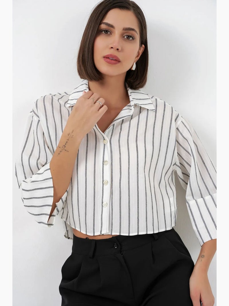 Camisa corta oversize a rayas bdart Blanco roto - Kiabi