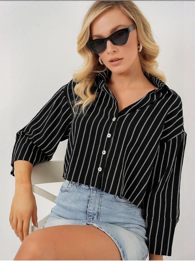 Camisa corta oversize a rayas bdart Negro - Kiabi