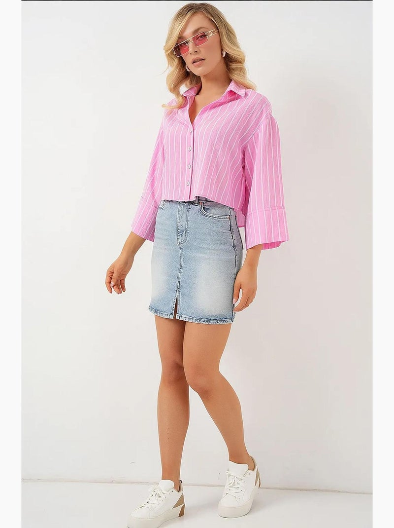 Camisa corta oversize a rayas bdart Rosa claro - Kiabi