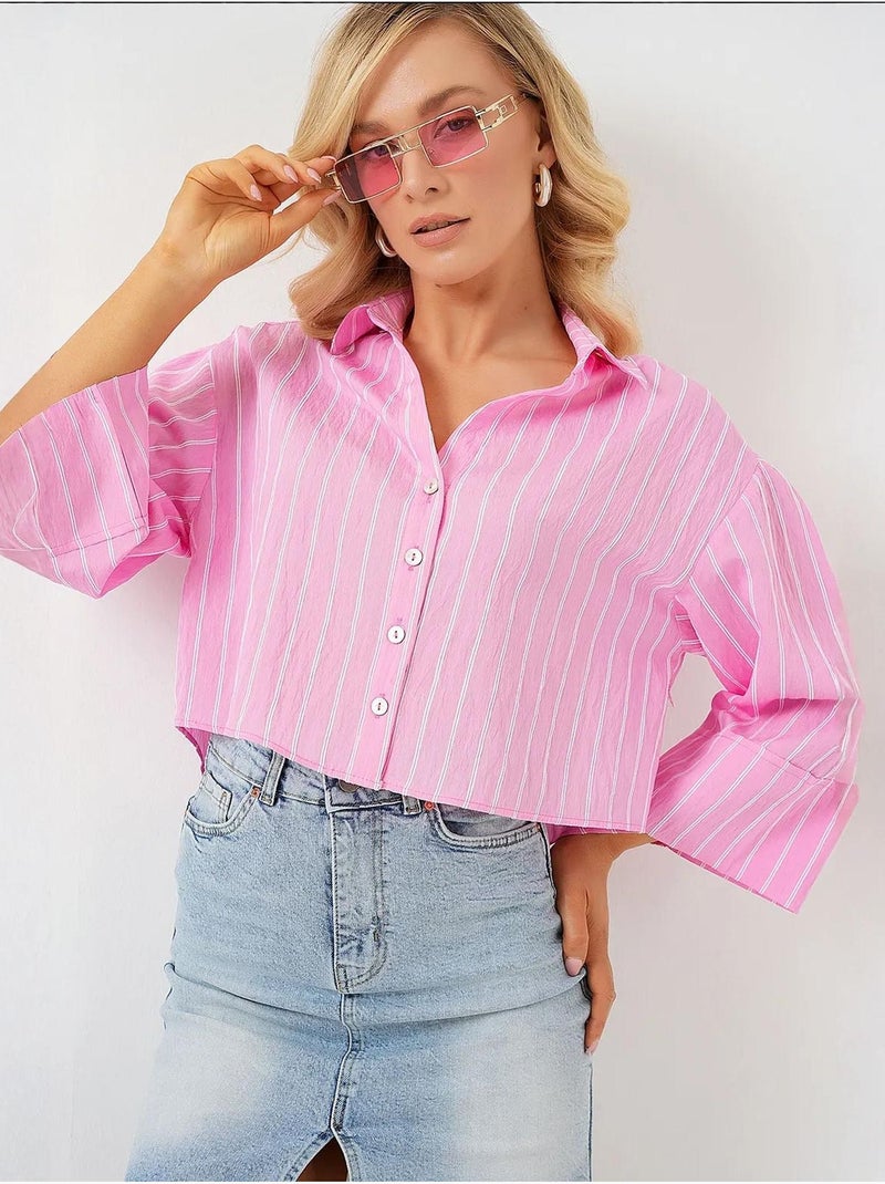 Camisa corta oversize a rayas bdart Rosa claro - Kiabi