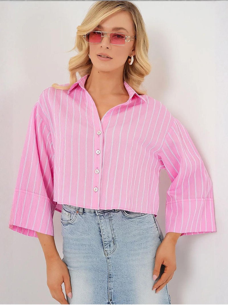 Camisa corta oversize a rayas bdart Rosa claro - Kiabi