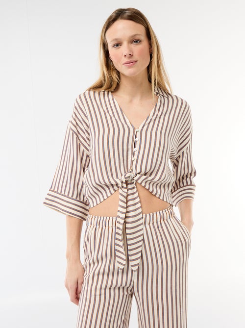 Camisa corta oversize anudada - Kiabi