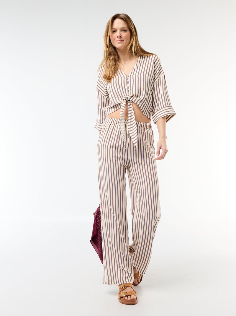 Camisa corta oversize anudada Beige - Kiabi
