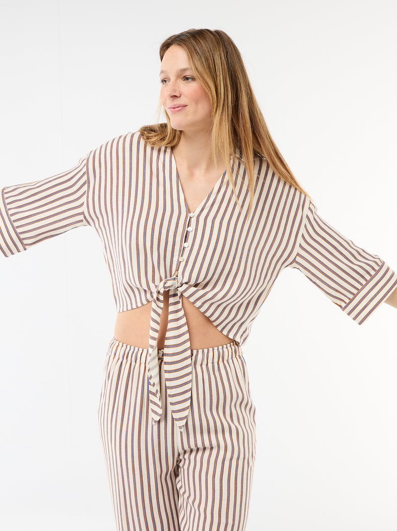 Camisa corta oversize anudada Beige - Kiabi