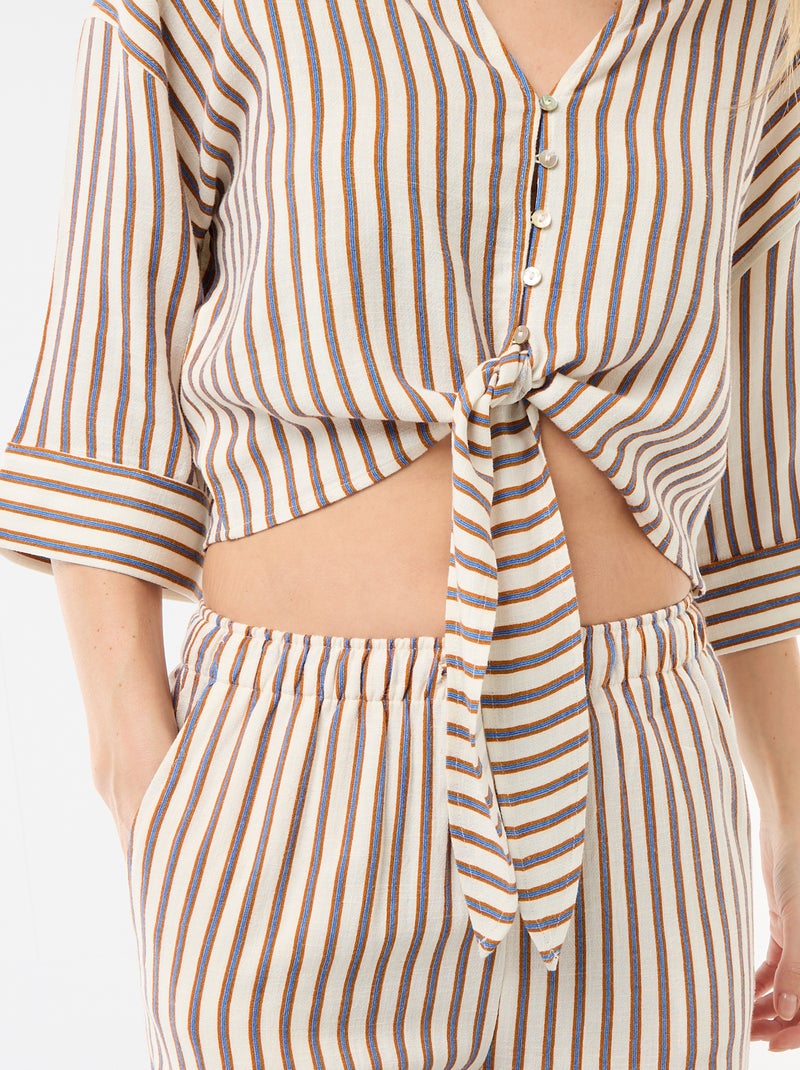 Camisa corta oversize anudada Beige - Kiabi
