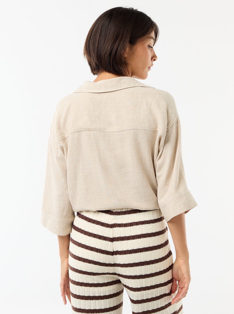 Camisa corta oversize anudada Beige - Kiabi