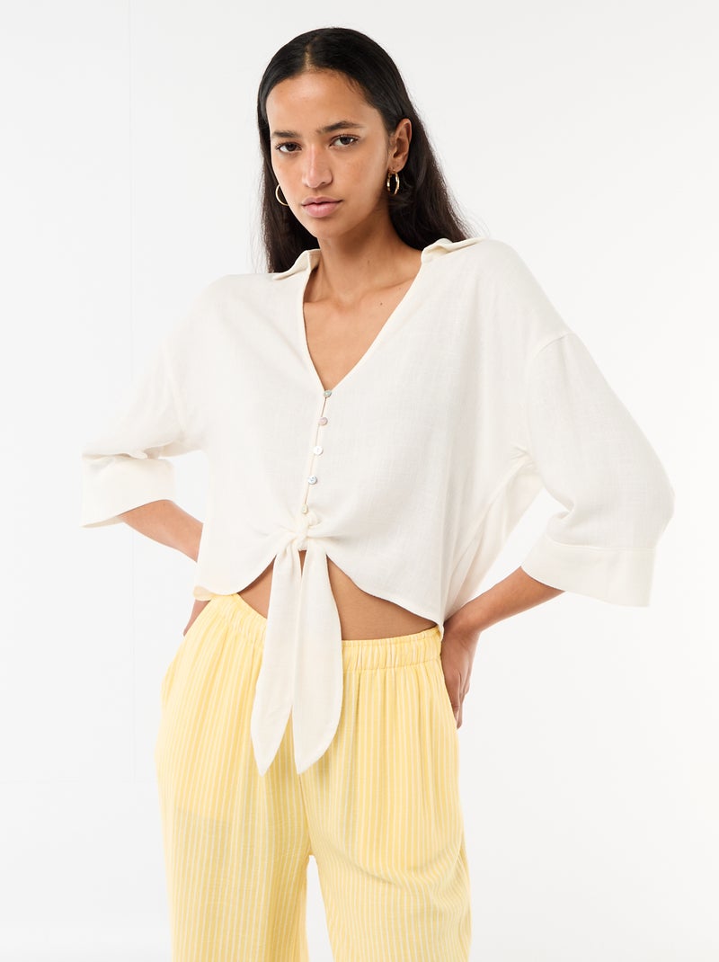 Camisa corta oversize anudada Blanco - Kiabi