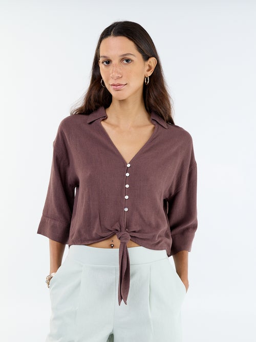 Camisa corta oversize anudada - Kiabi