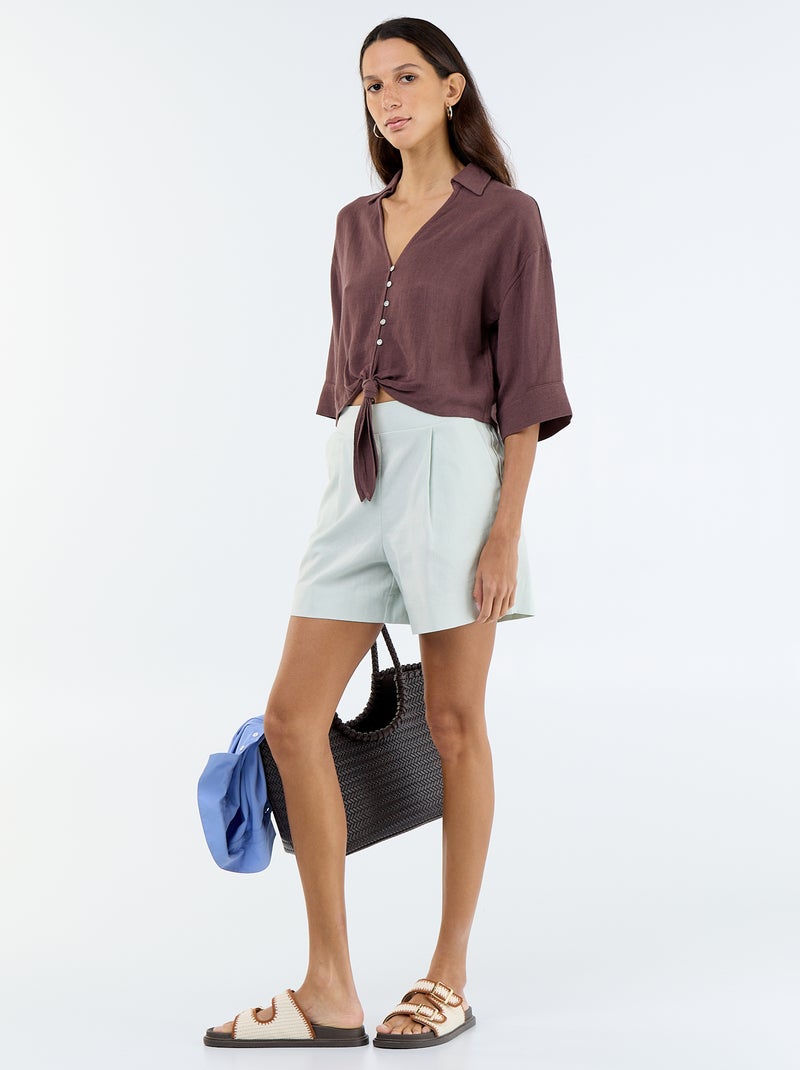 Camisa corta oversize anudada Marron - Kiabi