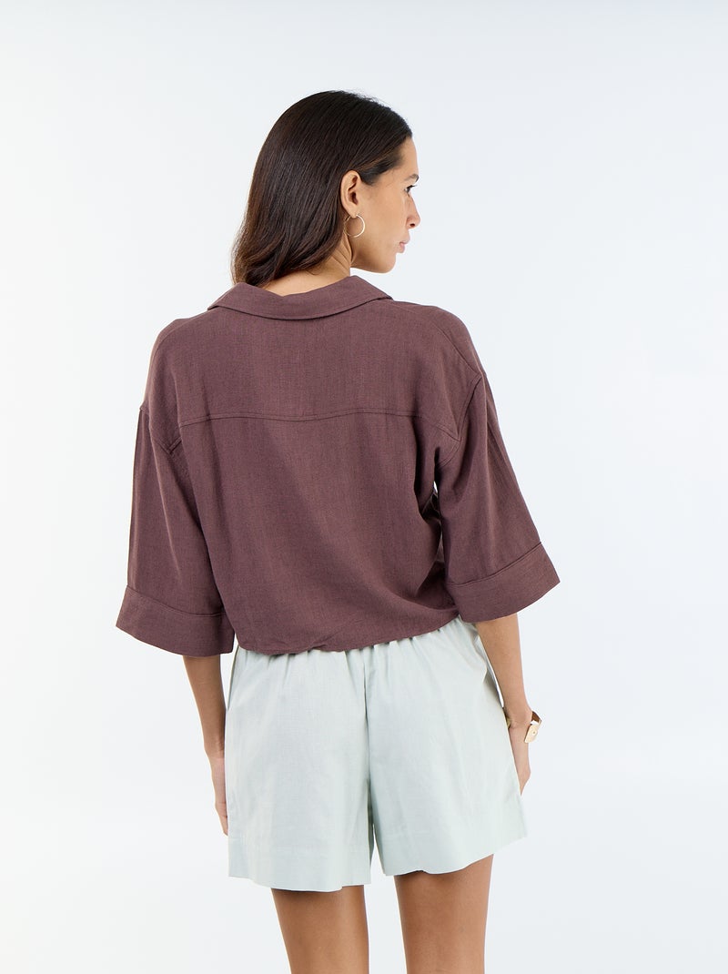 Camisa corta oversize anudada Marron - Kiabi