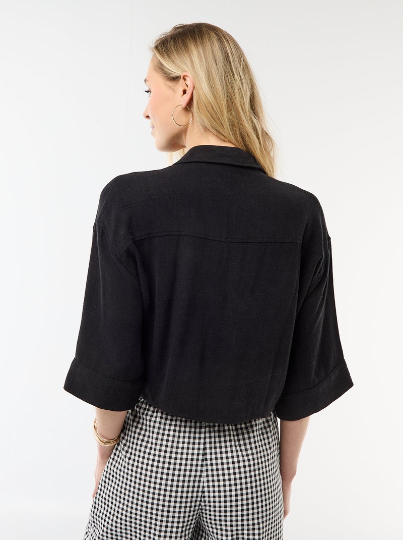 Camisa corta oversize anudada Negro - Kiabi
